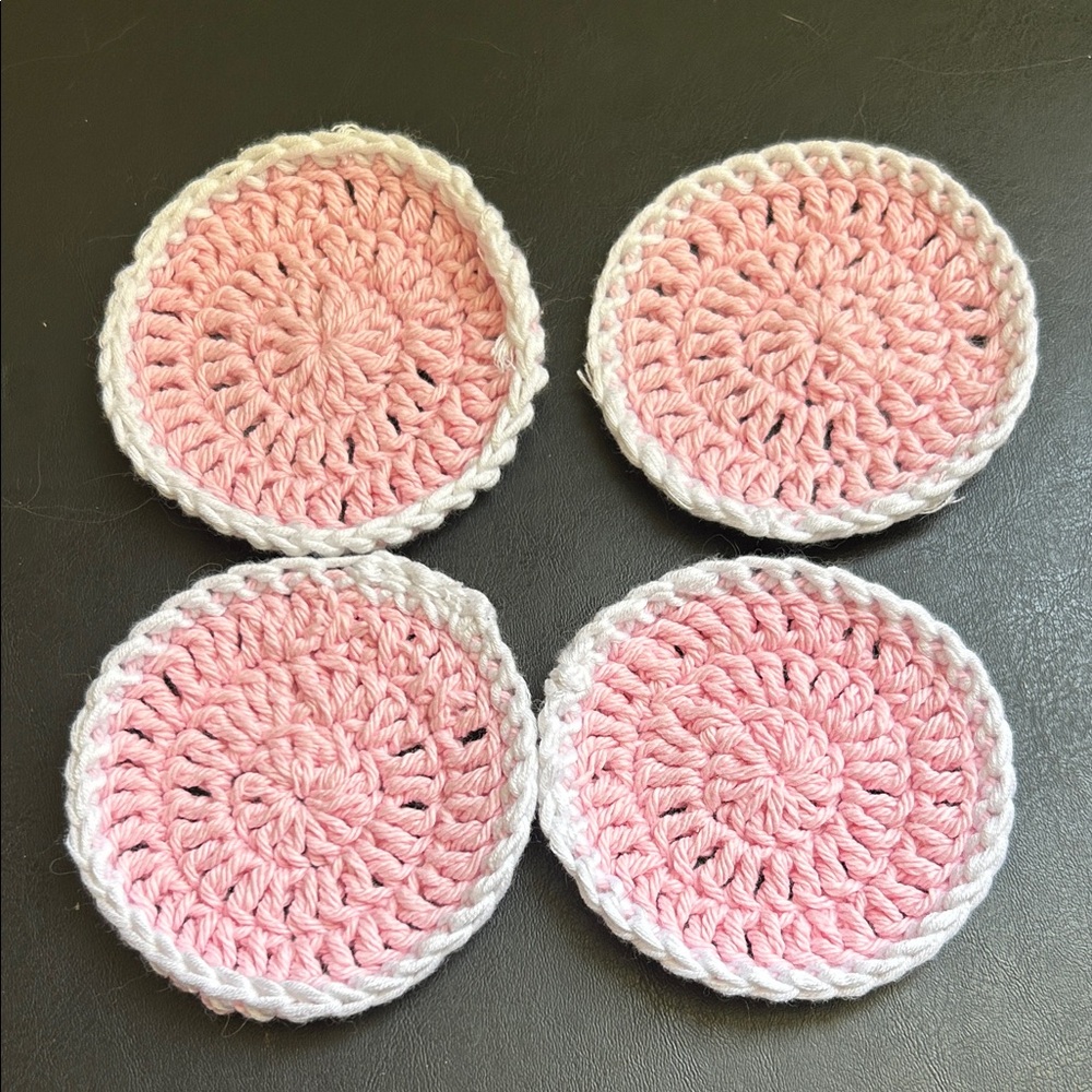 Handmade Pink and White Crochet Coasters